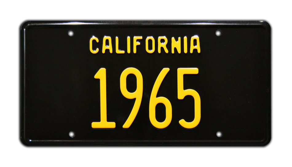 1965 California License Plate - Classic Black & Yellow