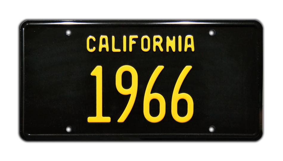 1966 California License Plate - Classic Black & Yellow