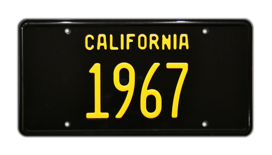 1967 California License Plate - Classic Black & Yellow