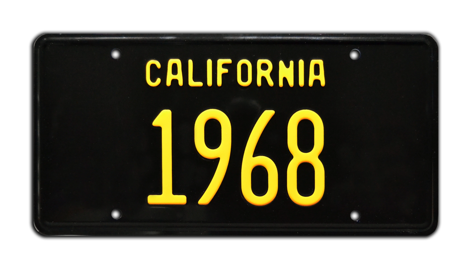 1968 California License Plate - Vintage Black & Yellow