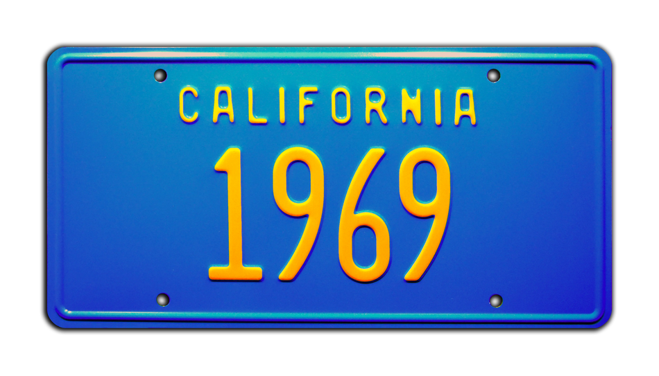 1969 California License Plate - Vintage Blue & Yellow