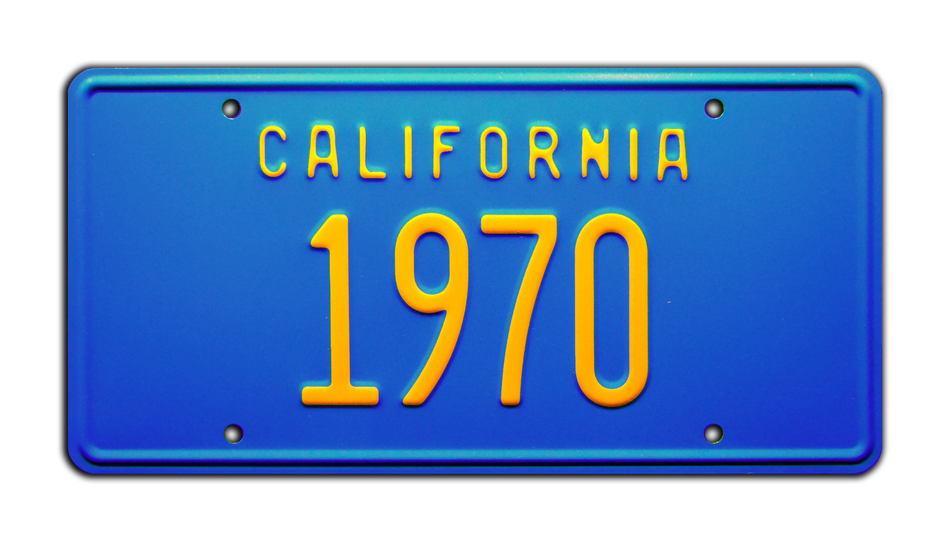1970 California License Plate - Vintage Blue & Yellow