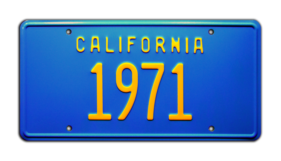 1971 California License Plate - Vintage Blue & Yellow