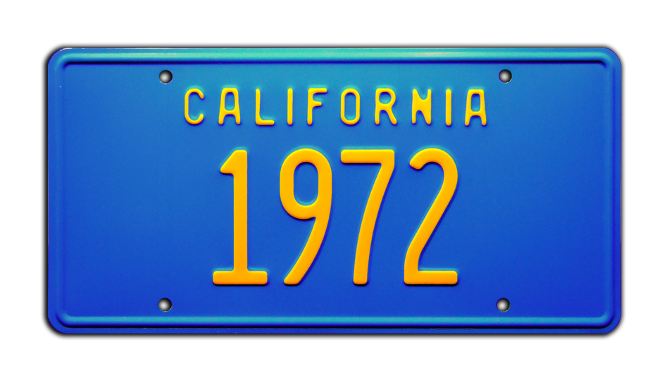 1972 California License Plate - Vintage Blue & Yellow