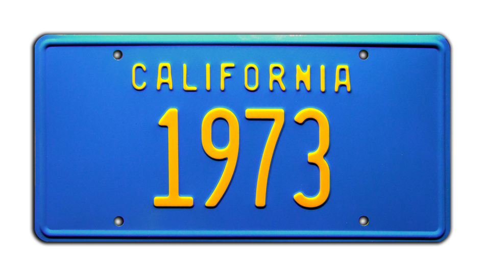 1973 California License Plate - Vintage Blue & Yellow