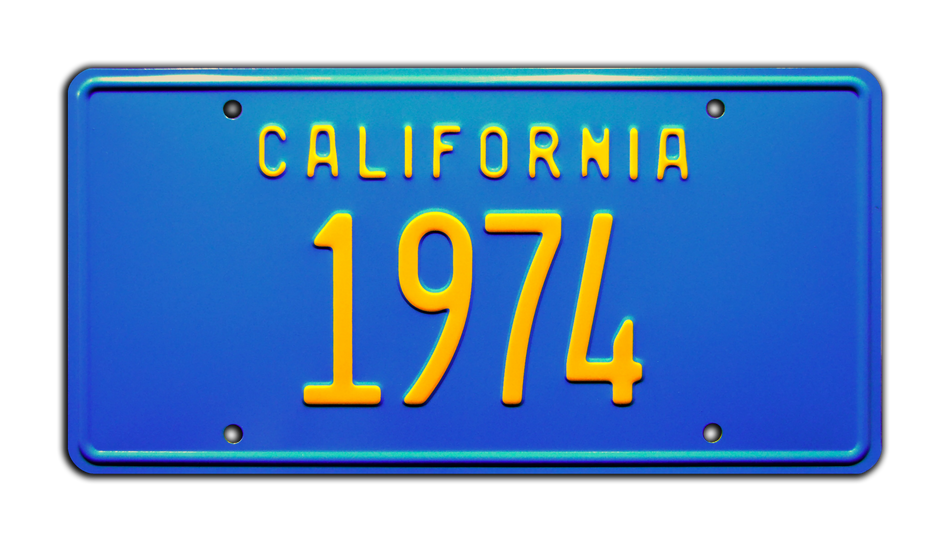 1974 California License Plate - Vintage Blue & Yellow